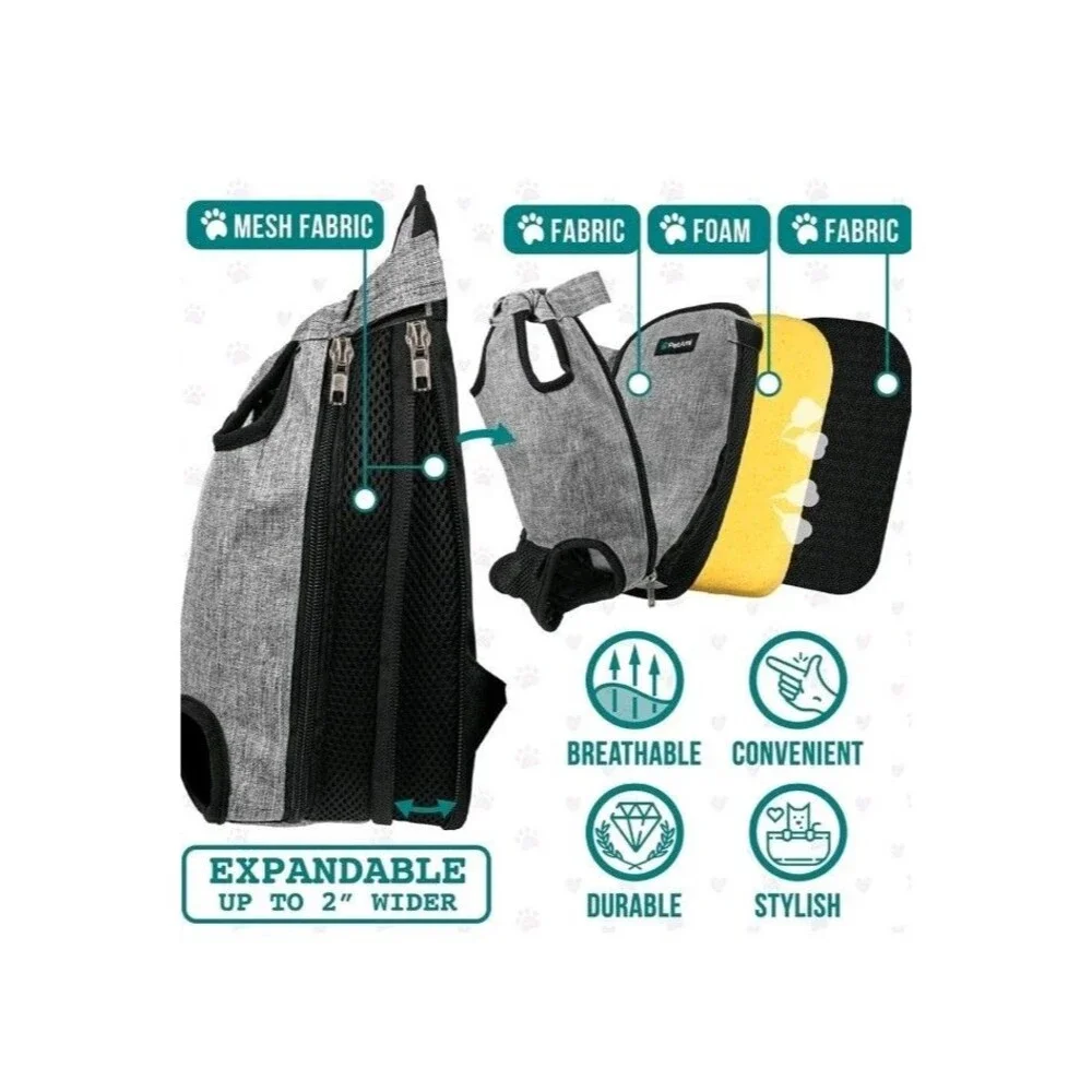 PetAmi Front-facing Pet Carrier Backpack In Grey Heathered. MED NWT  Fur Babies